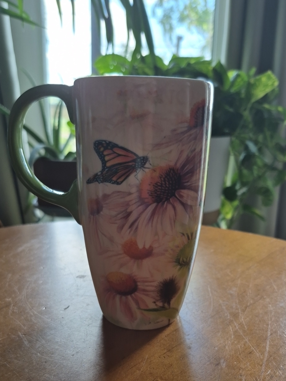Cypress Floral Butterfly Ceramic 16oz Coffee Mug - Pink and Green